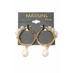Massini Gold Hoop Earrings w/ White Bead Drop NWT